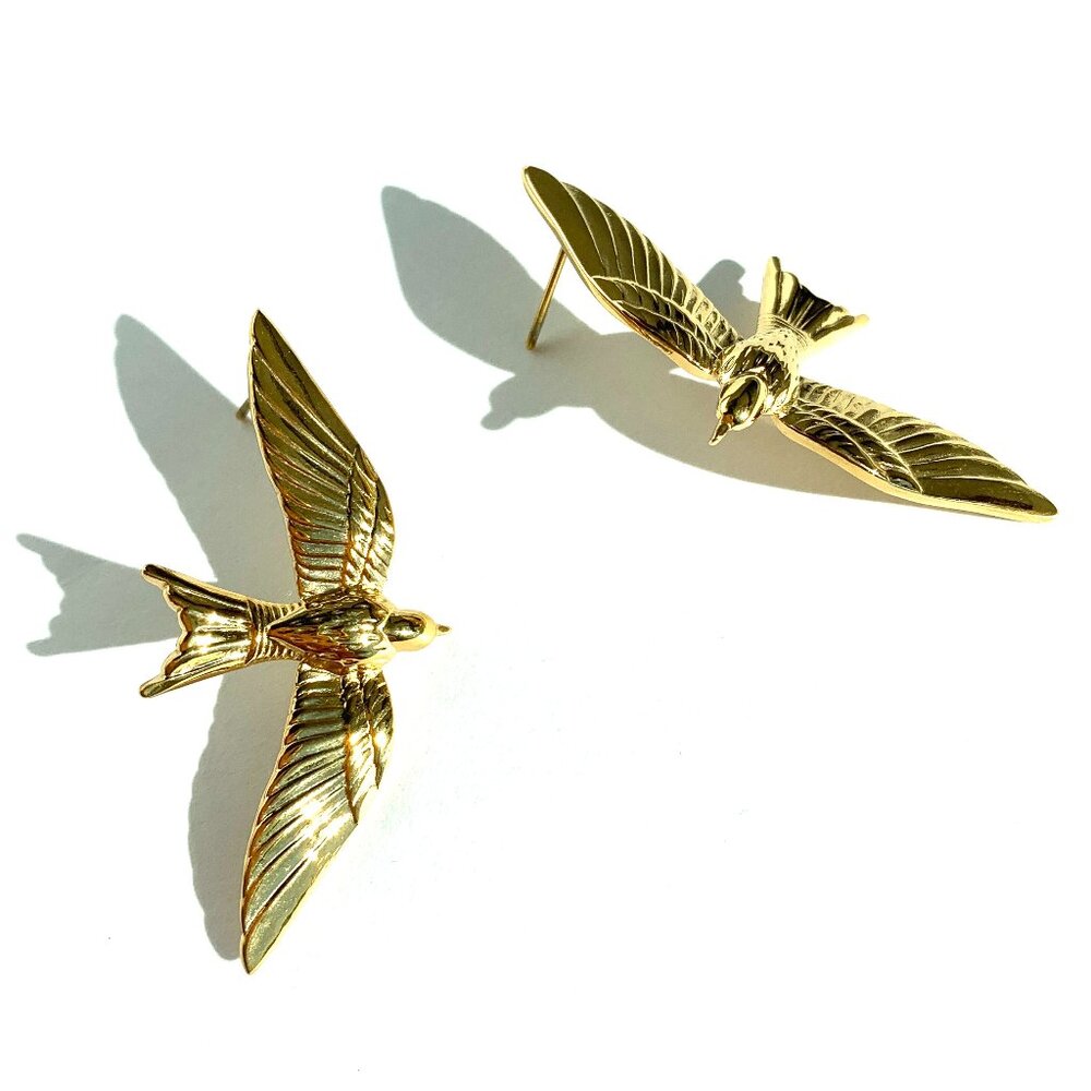 NEW~ Anthropologie Gold Soaring Bird Post Earrings